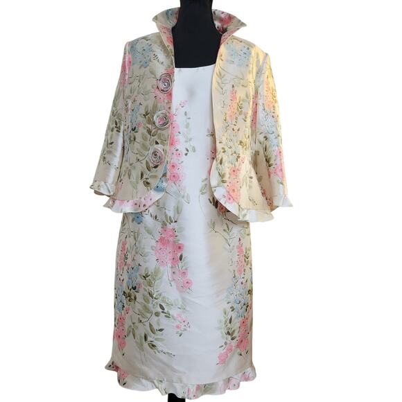 VTG Rickie Freeman for Teri Jon Silk Taffeta Floral Pastel Dress+Jacket Set✨️12 - Picture 4 of 16